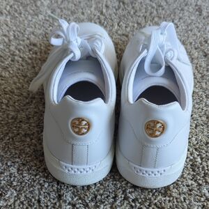 White Sneakers with Gold Accent